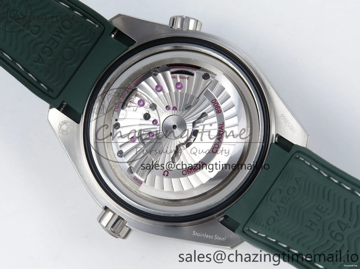 0401 Bold Seamaster Planet Ocean 600M 43.5mm SS SCF 1:1 Best Edition Green Bezel Gray Dial on Green Rubber Strap A8900 Super Clone 7666